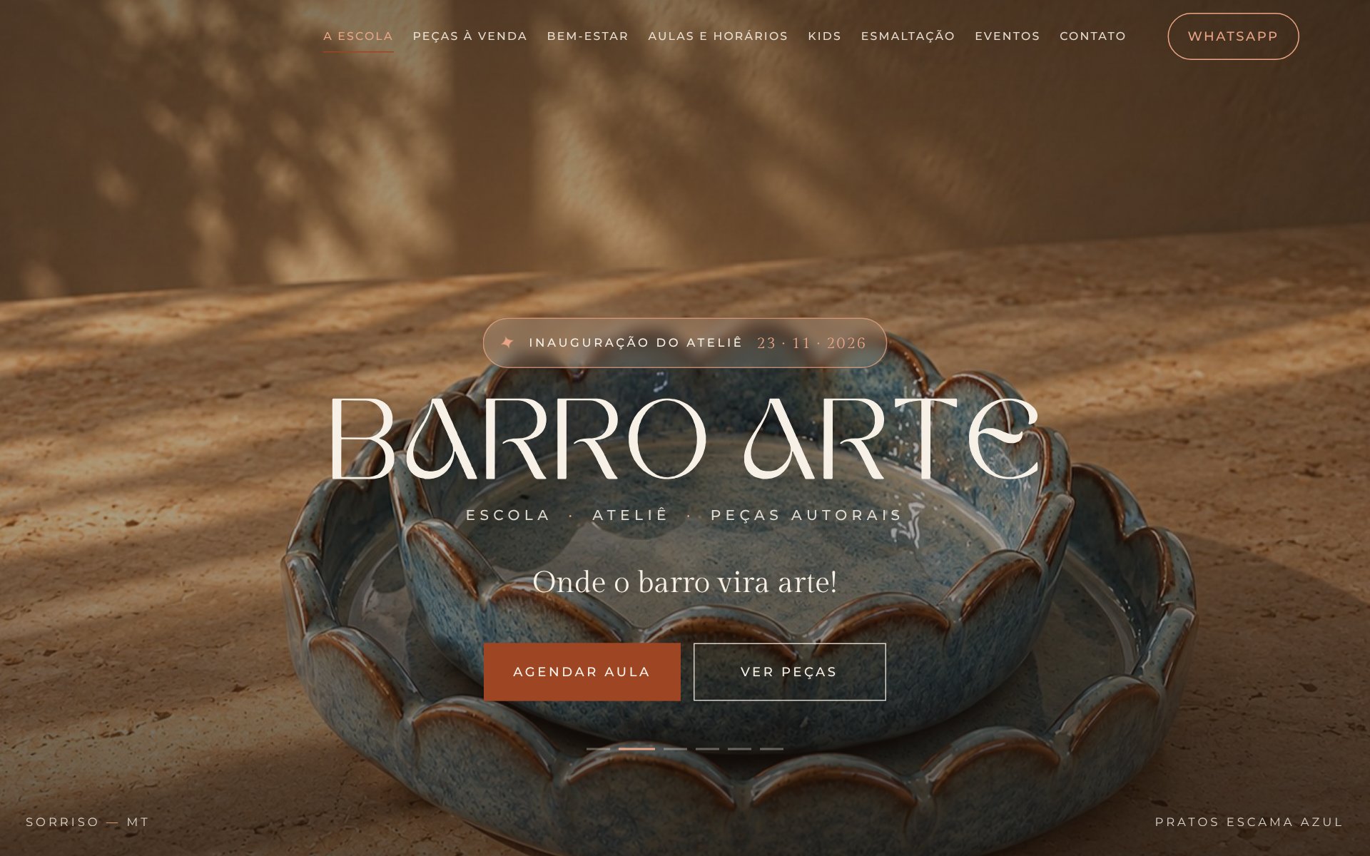 Página inicial do site da Barro Arte